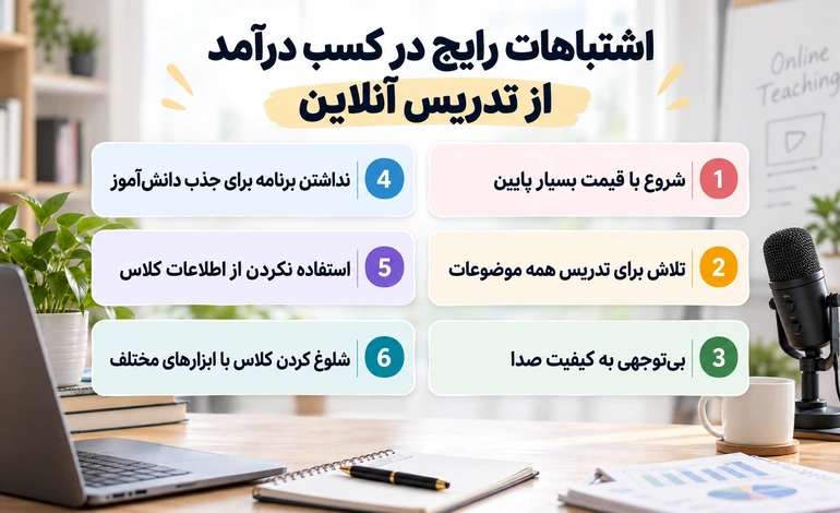 درآمد تدریس خصوصی آنلاین؛ راهنمای کامل کسب درآمد از آموزش آنلاین برای معلمان 8 اشتباهات رایج در کسب درآمد از تدریس آنلاین